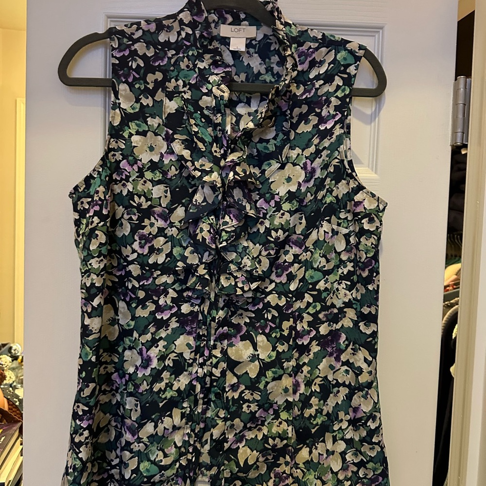 LOFT Sleeveless Floral Blouse - Black and Green